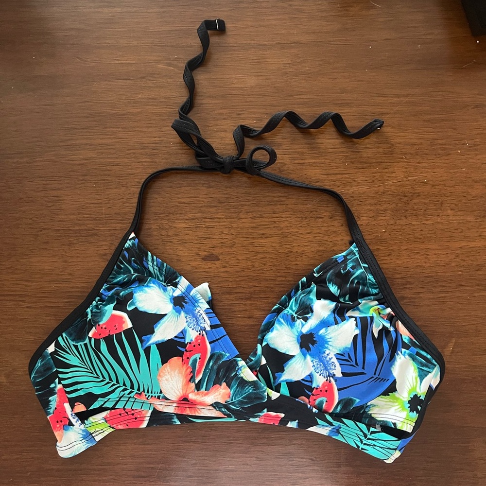 Urban Sea Floral and Black Bikini Top - M